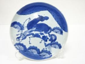 古伊万里　染付　馬　六寸皿